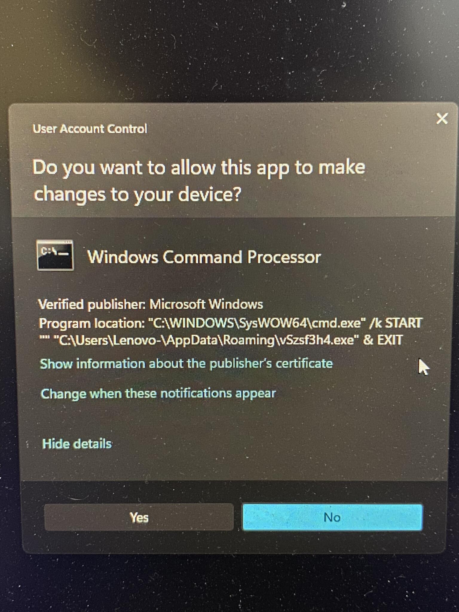 Command Prompt cmd.exe keeps popping up on Startup